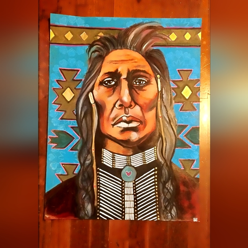 Native American Portrait Art Painting Native Made